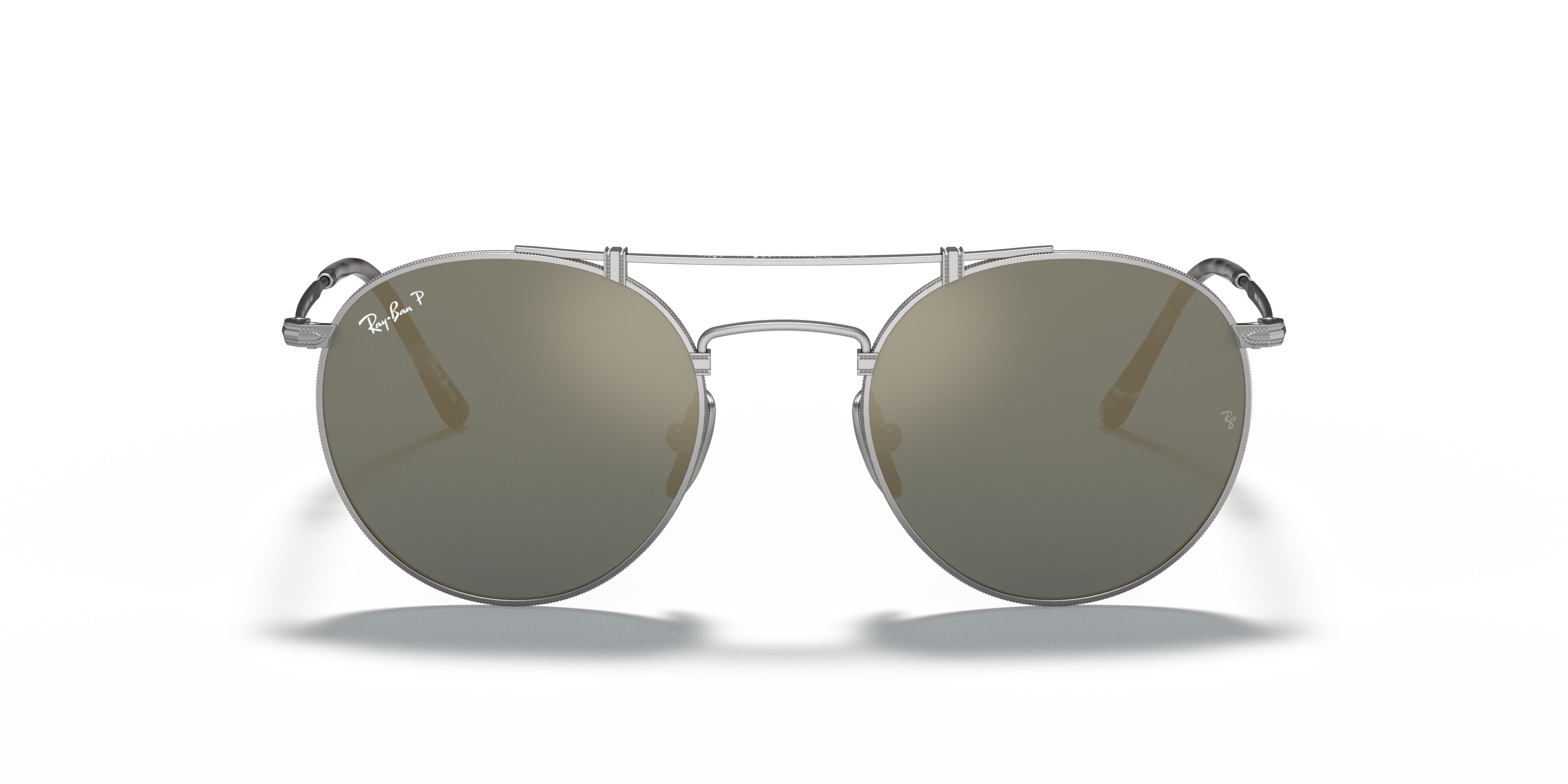 Sunglasses Ray-Ban Round Titanium RB 8147M (9165) color argento shape round lenses polarizzate blu cristallo