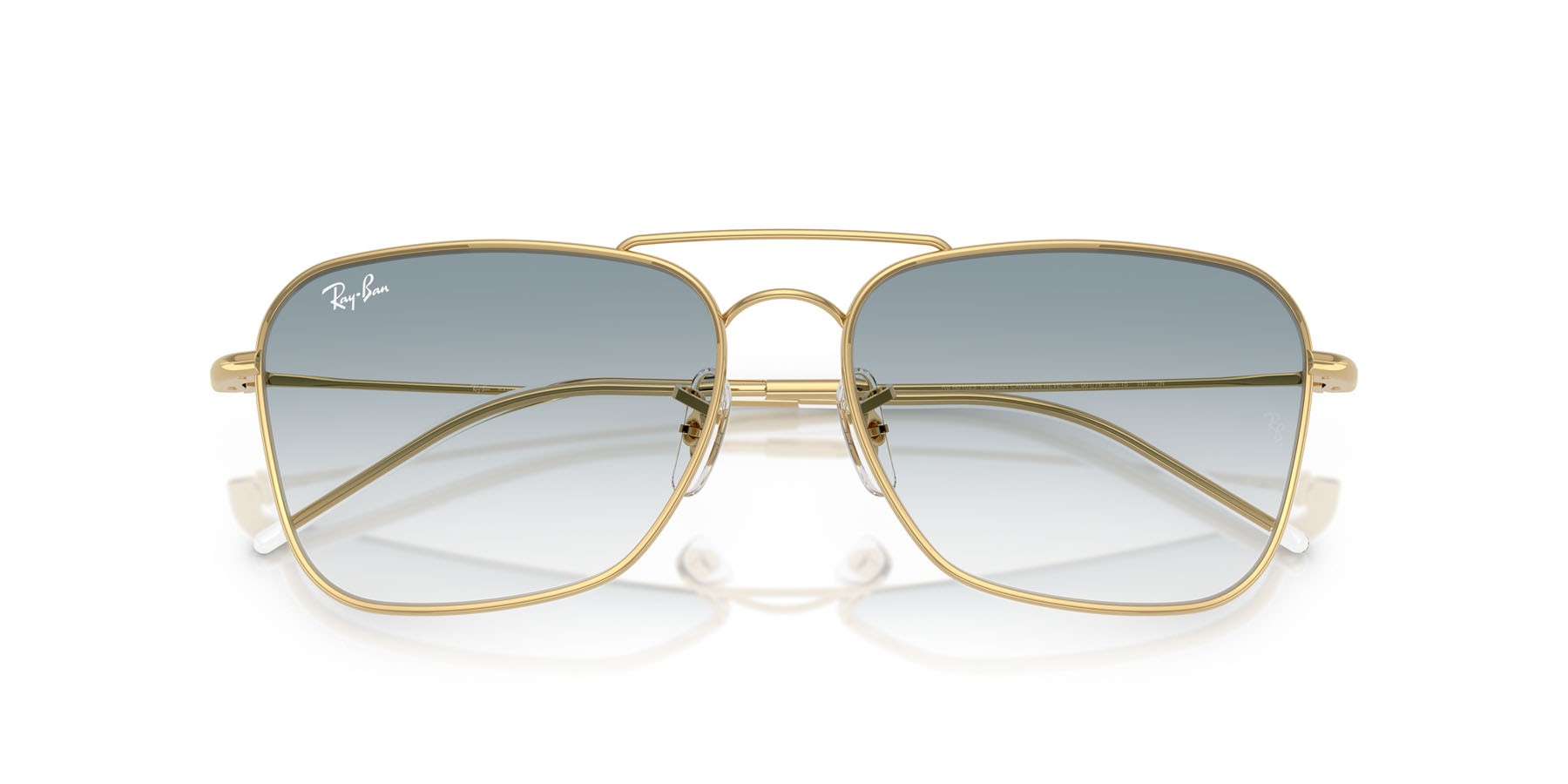Sonnenbrillen Ray-Ban Caravan Reverse RB R0102S (001/79) farbe oro arista form quadratisch gläser trasparente sfumato blu