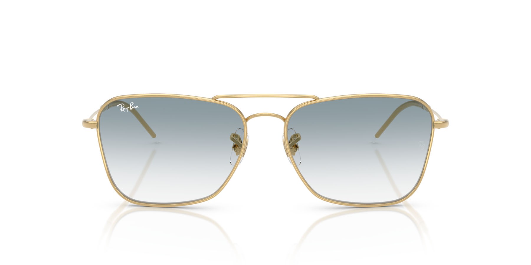 Sonnenbrillen Ray-Ban Caravan Reverse RB R0102S (001/79) farbe oro arista form quadratisch gläser trasparente sfumato blu