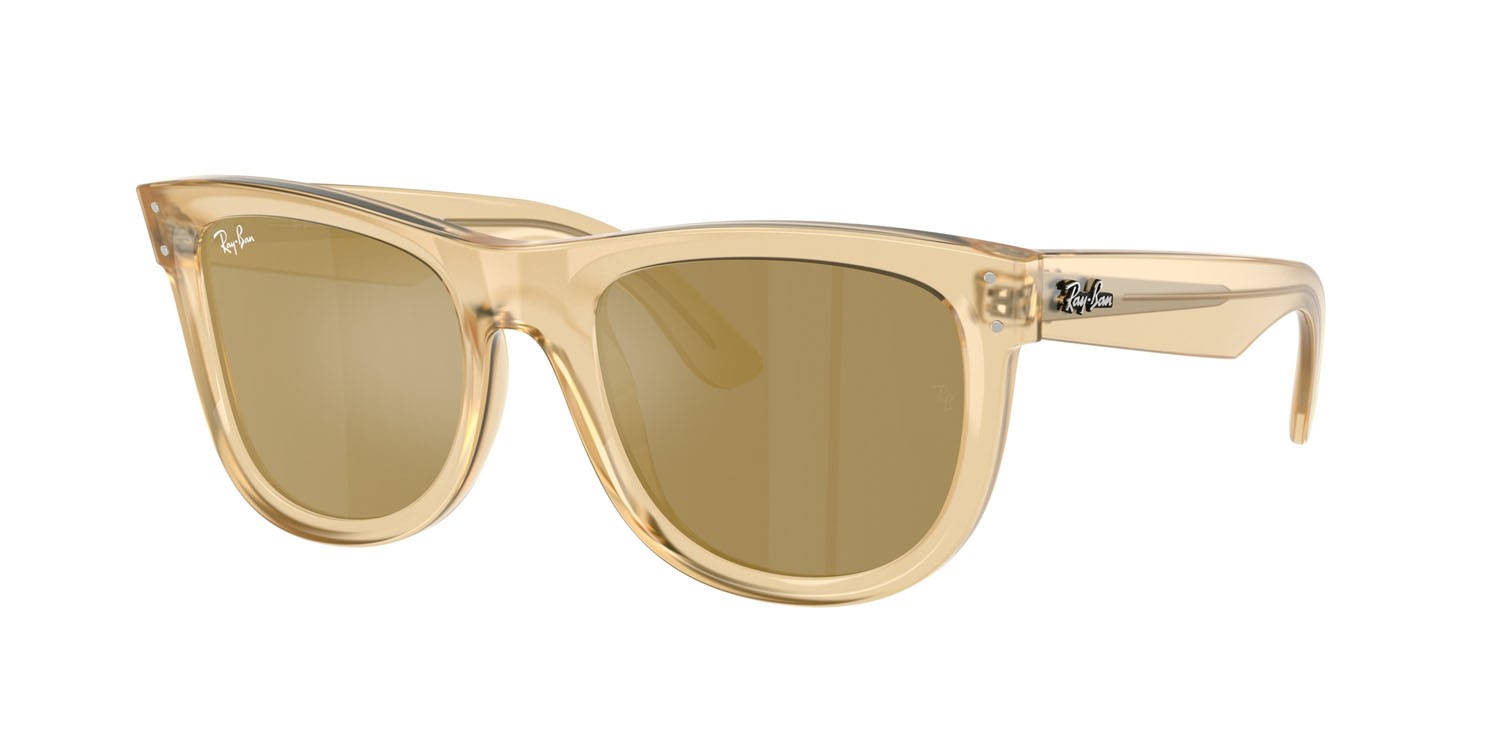 Sonnenbrillen Ray-Ban Wayfarer Reverse RB R0502S (68215A) farbe giallo opale form quadratisch gläser marrone specchiato oro