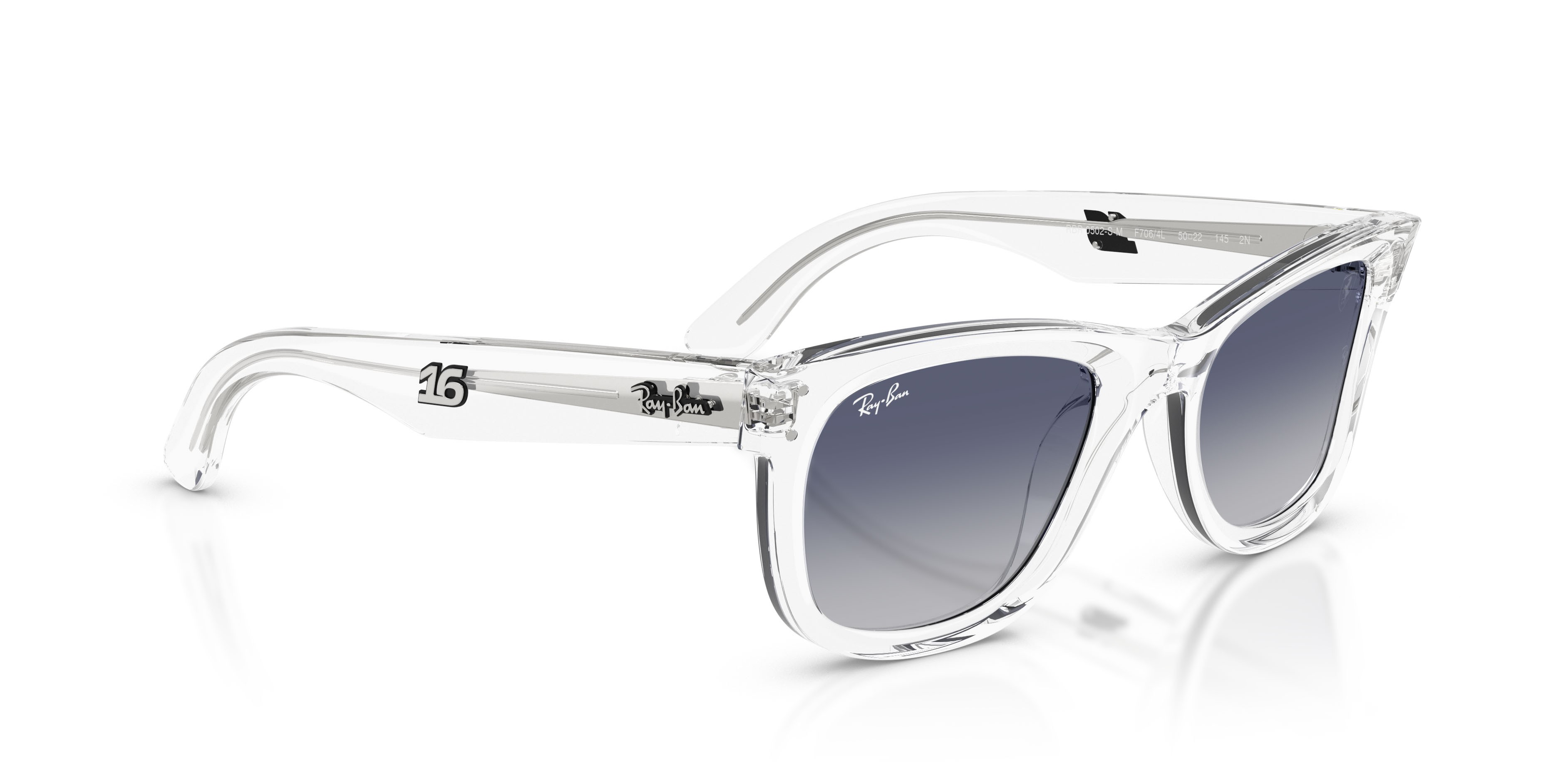 Sonnenbrillen Ray-Ban Scuderia Ferrari - Charles Leclerc - RB R0502SM (F7064L) farbe trasparente form quadratisch gläser grigio chiaro sfumato blu scuro