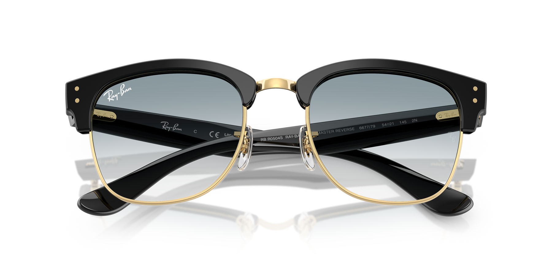 Sonnenbrillen Ray-Ban Clubmaster Reverse RB R0504S (667779) farbe nero su oro form quadratisch gläser trasparente sfumato blu