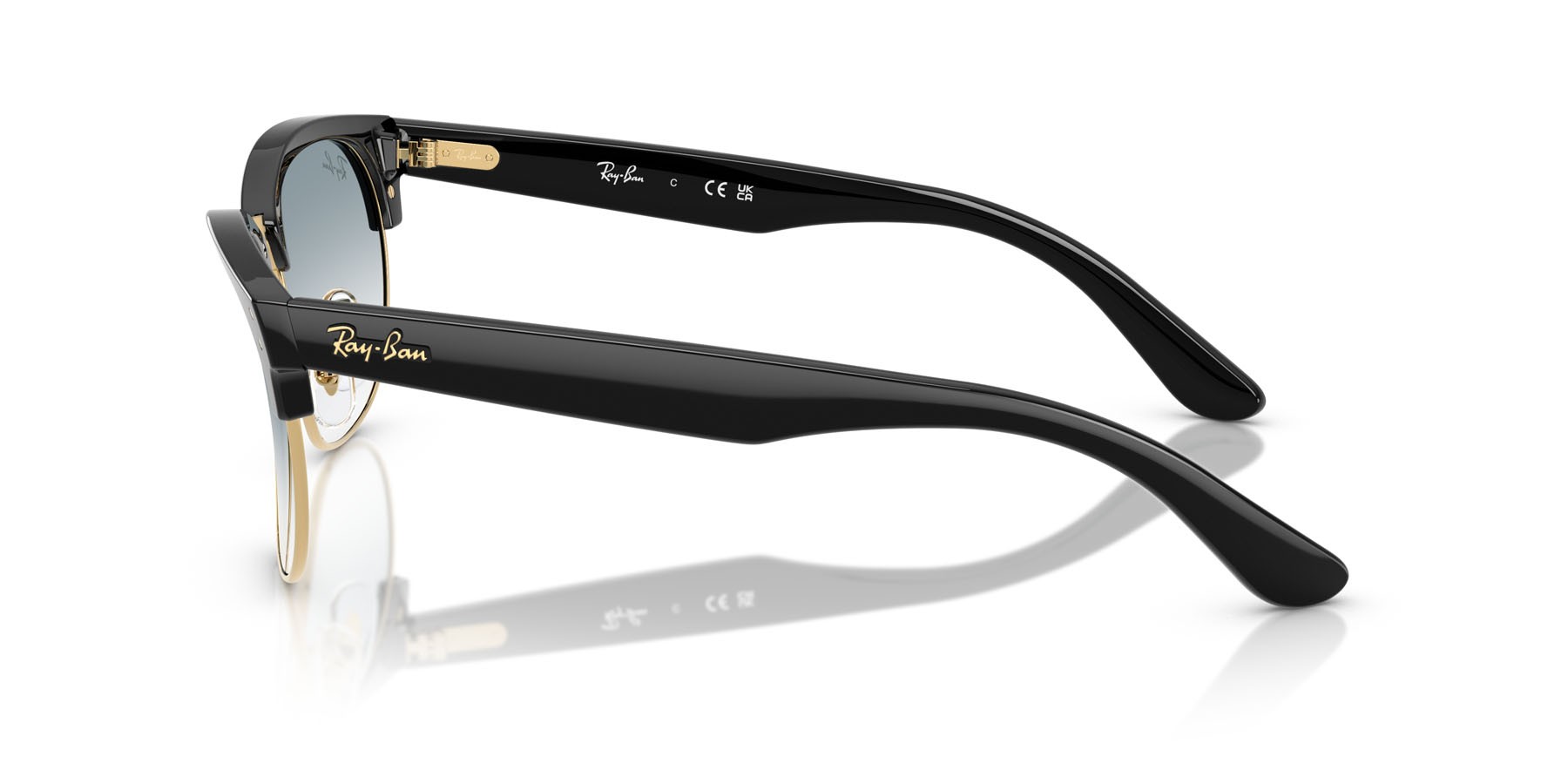 Sonnenbrillen Ray-Ban Clubmaster Reverse RB R0504S (667779) farbe nero su oro form quadratisch gläser trasparente sfumato blu