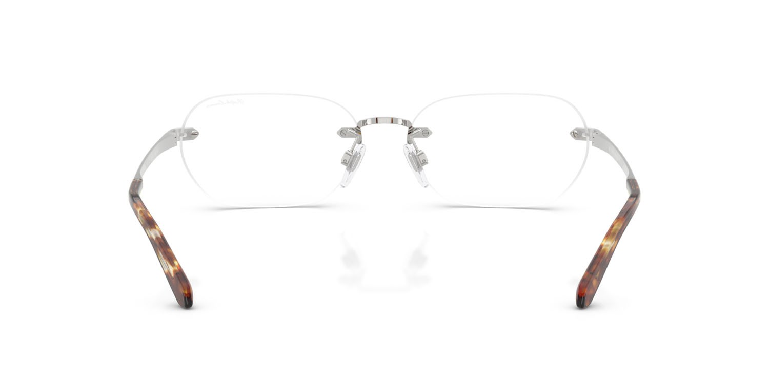 Sunglasses Ralph Lauren RL 7089 (9001SB) color argento lucido shape rectangle lenses trasparente con filtro anti luce blu