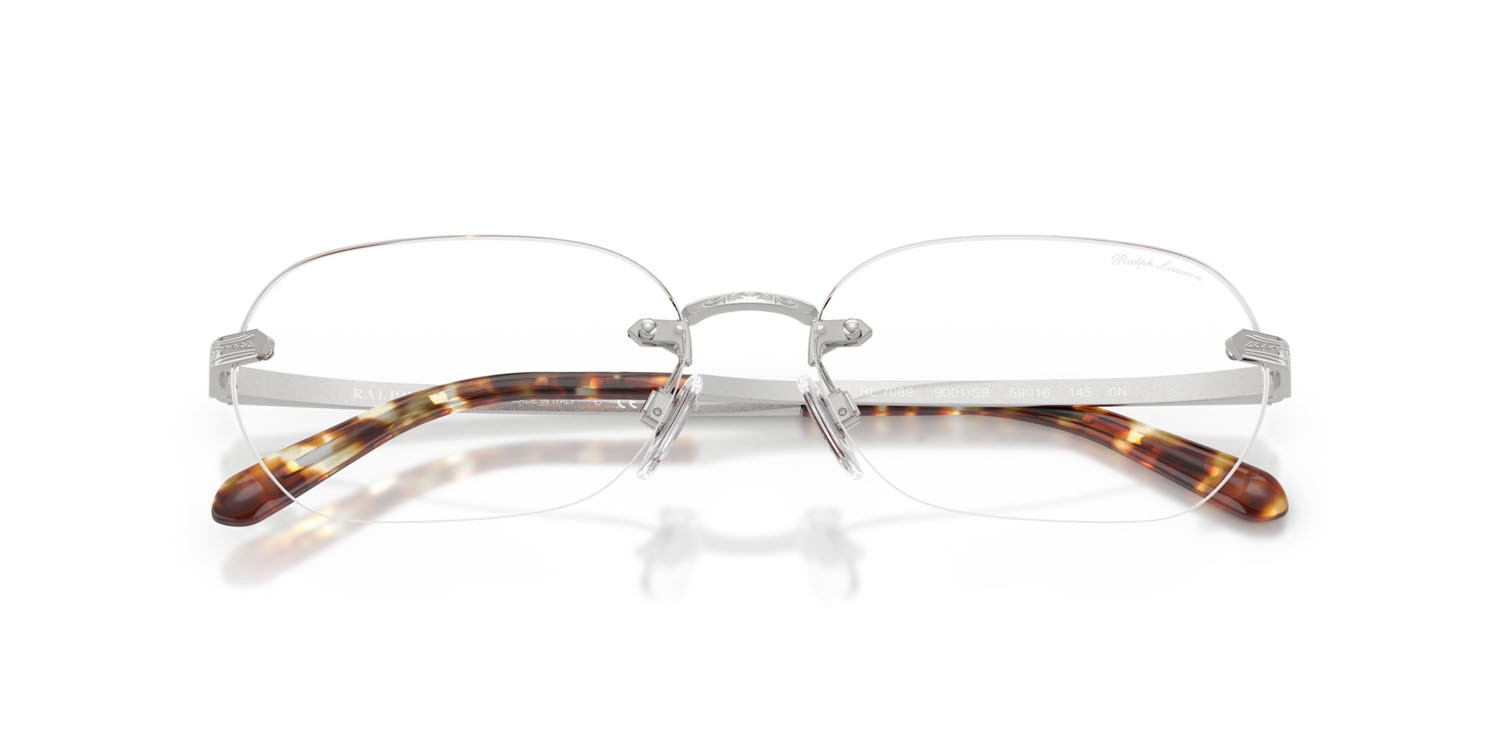 Sunglasses Ralph Lauren RL 7089 (9001SB) color argento lucido shape rectangle lenses trasparente con filtro anti luce blu