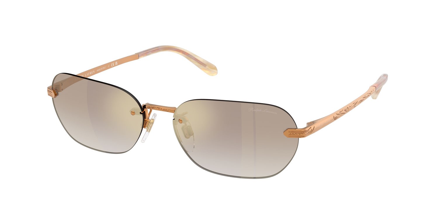 Sunglasses Ralph Lauren RL 7089 (91536E) color oro anticato brillante shape rectangle lenses marrone sfumato oro a specchio