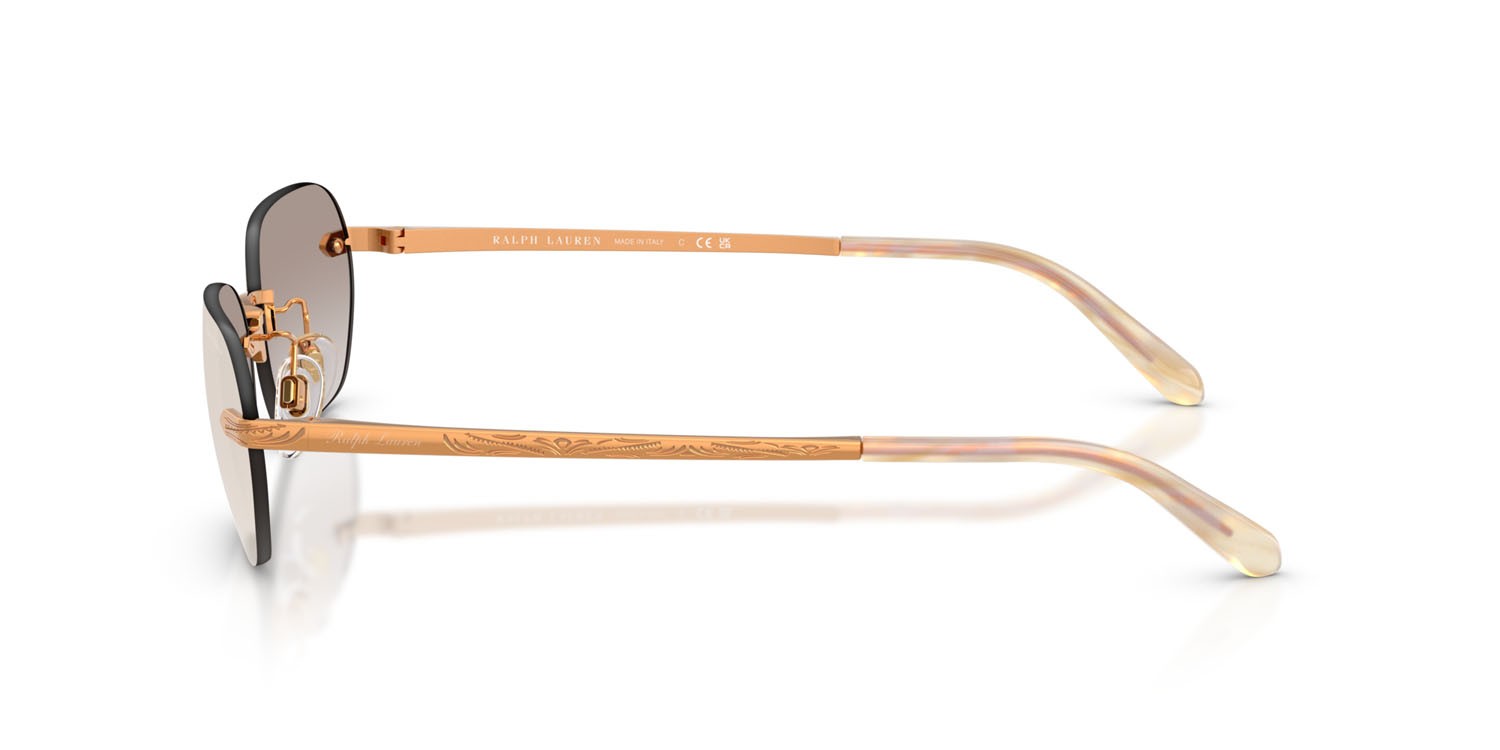 Sunglasses Ralph Lauren RL 7089 (91536E) color oro anticato brillante shape rectangle lenses marrone sfumato oro a specchio