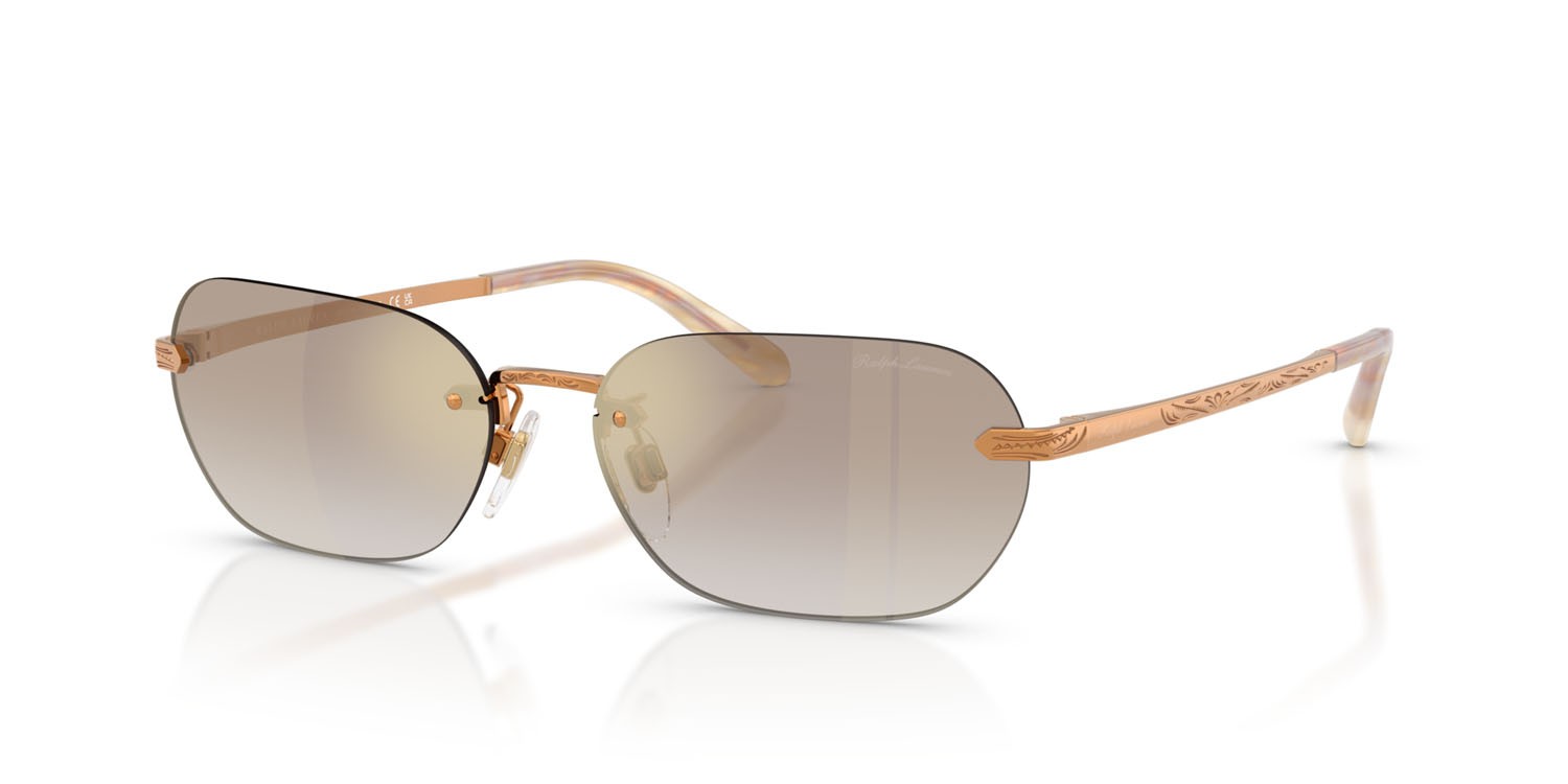 Sunglasses Ralph Lauren RL 7089 (91536E) color oro anticato brillante shape rectangle lenses marrone sfumato oro a specchio