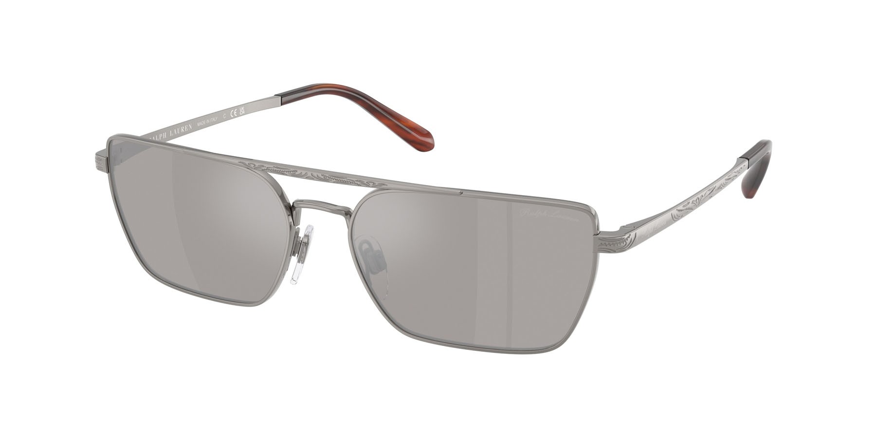 Sunglasses Ralph Lauren RL 7092 (90026G) color gunmetal lucido shape rectangle lenses grigio chiaro specchiato argento