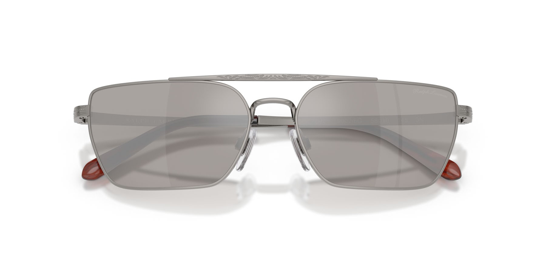 Sunglasses Ralph Lauren RL 7092 (90026G) color gunmetal lucido shape rectangle lenses grigio chiaro specchiato argento