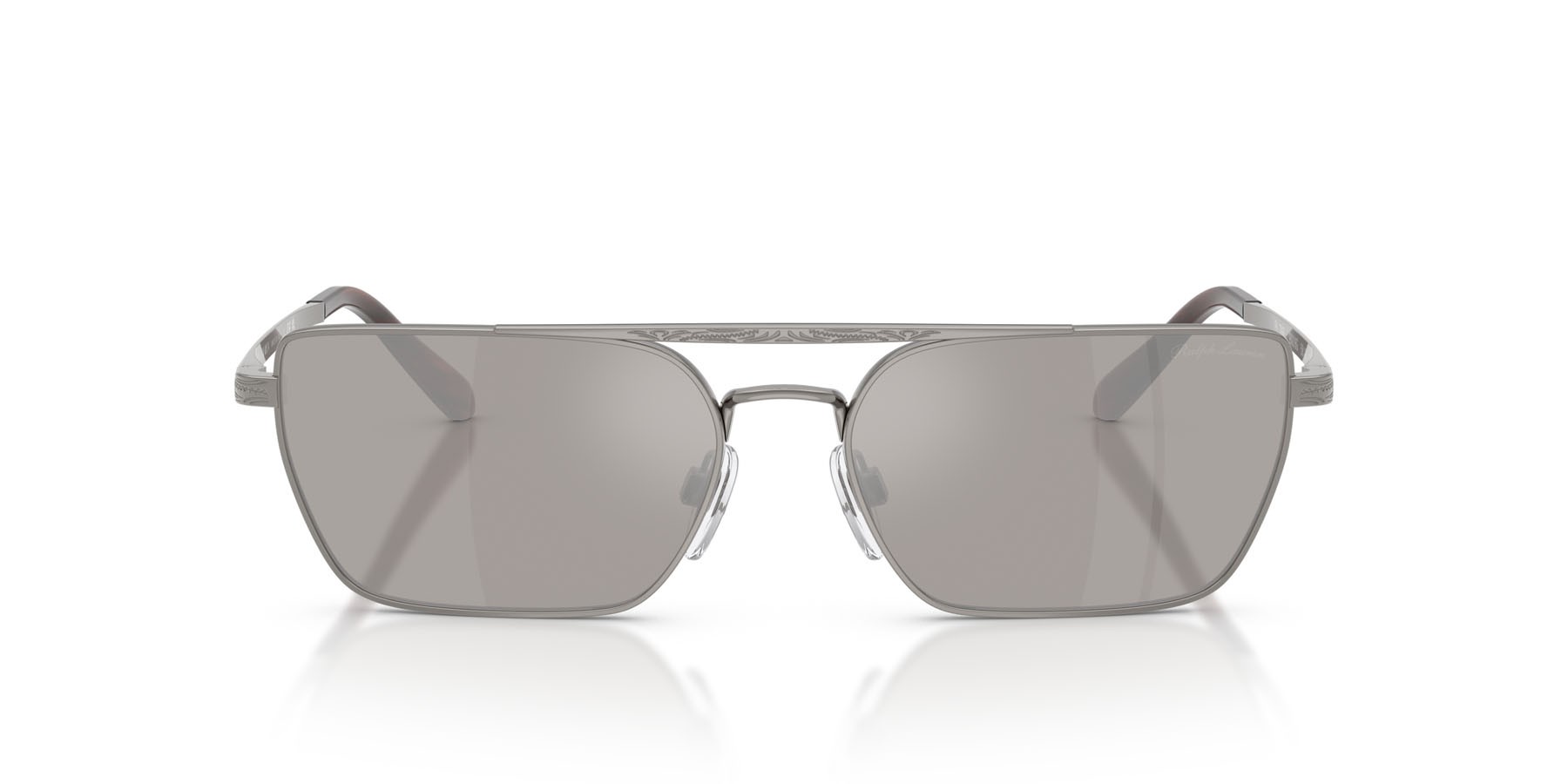 Sunglasses Ralph Lauren RL 7092 (90026G) color gunmetal lucido shape rectangle lenses grigio chiaro specchiato argento