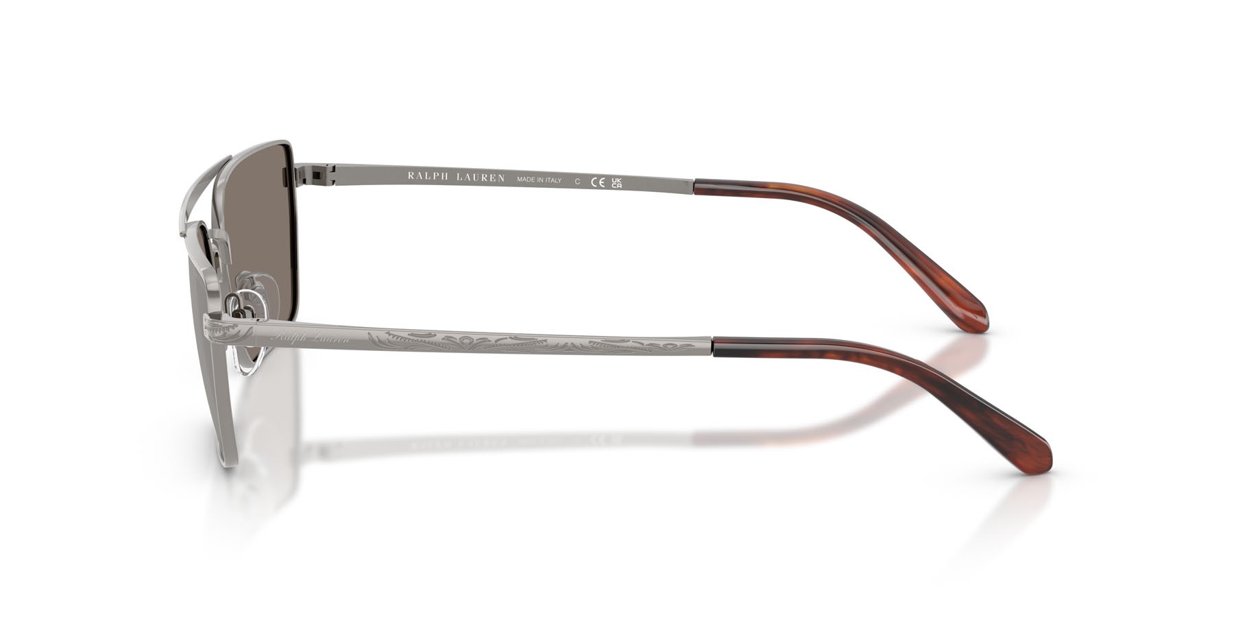 Sunglasses Ralph Lauren RL 7092 (90026G) color gunmetal lucido shape rectangle lenses grigio chiaro specchiato argento