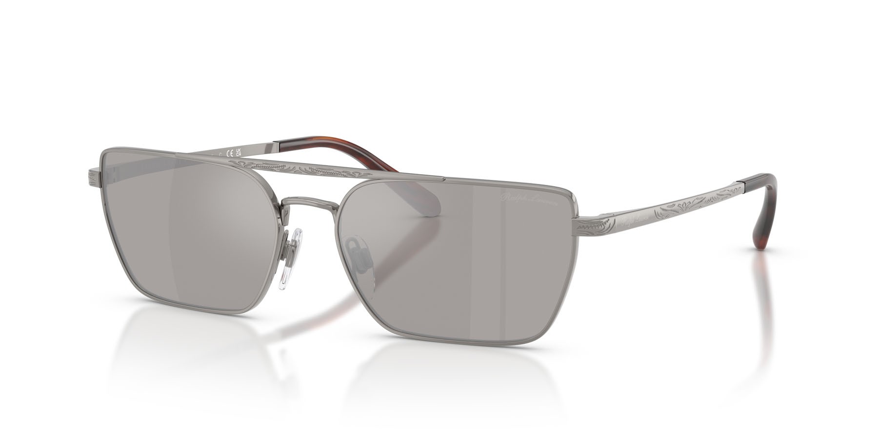Sunglasses Ralph Lauren RL 7092 (90026G) color gunmetal lucido shape rectangle lenses grigio chiaro specchiato argento