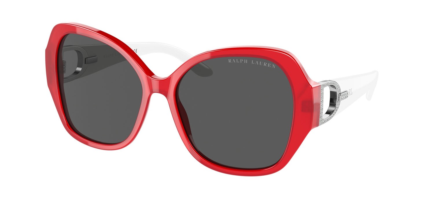 Sonnenbrillen Ralph Lauren RL 8202B (553587) farbe rosso papavero opalino brillante form schmetterling gläser grigio