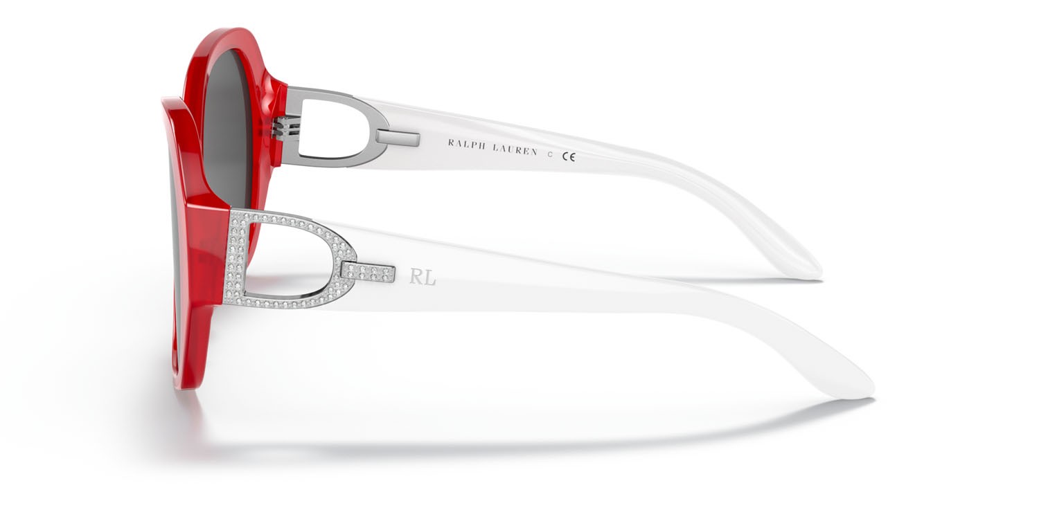 Sonnenbrillen Ralph Lauren RL 8202B (553587) farbe rosso papavero opalino brillante form schmetterling gläser grigio