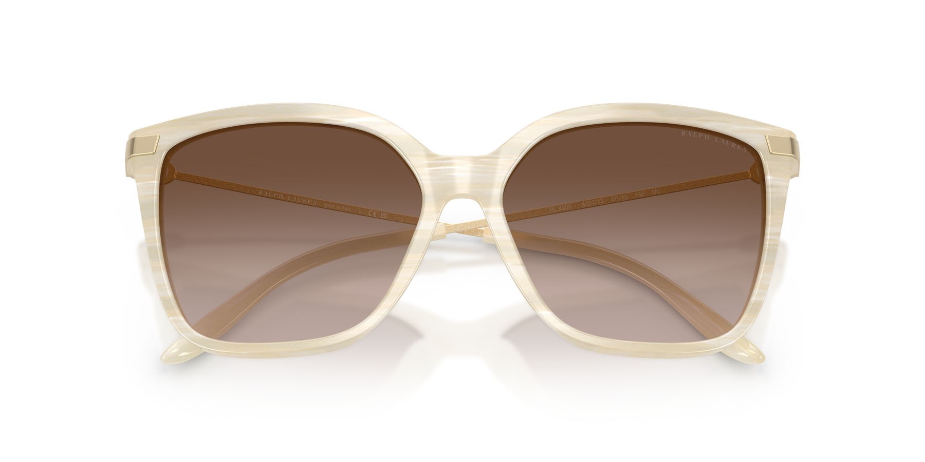 Sunglasses Ralph Lauren The Jacquie RL 8209 (610713) color crema effetto corno shape irregular lenses marrone sfumato