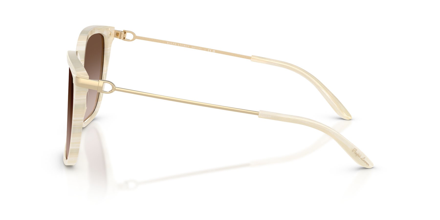 Sunglasses Ralph Lauren The Jacquie RL 8209 (610713) color crema effetto corno shape irregular lenses marrone sfumato