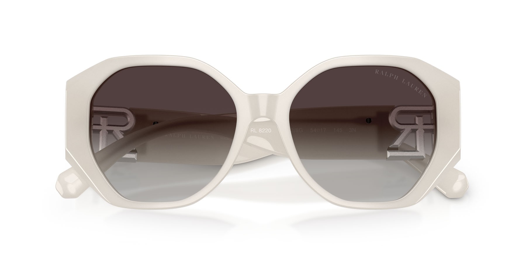 Sunglasses Ralph Lauren The Juliette RL 8220 (61828G) color opaline milky shape butterfly lenses grigio sfumato
