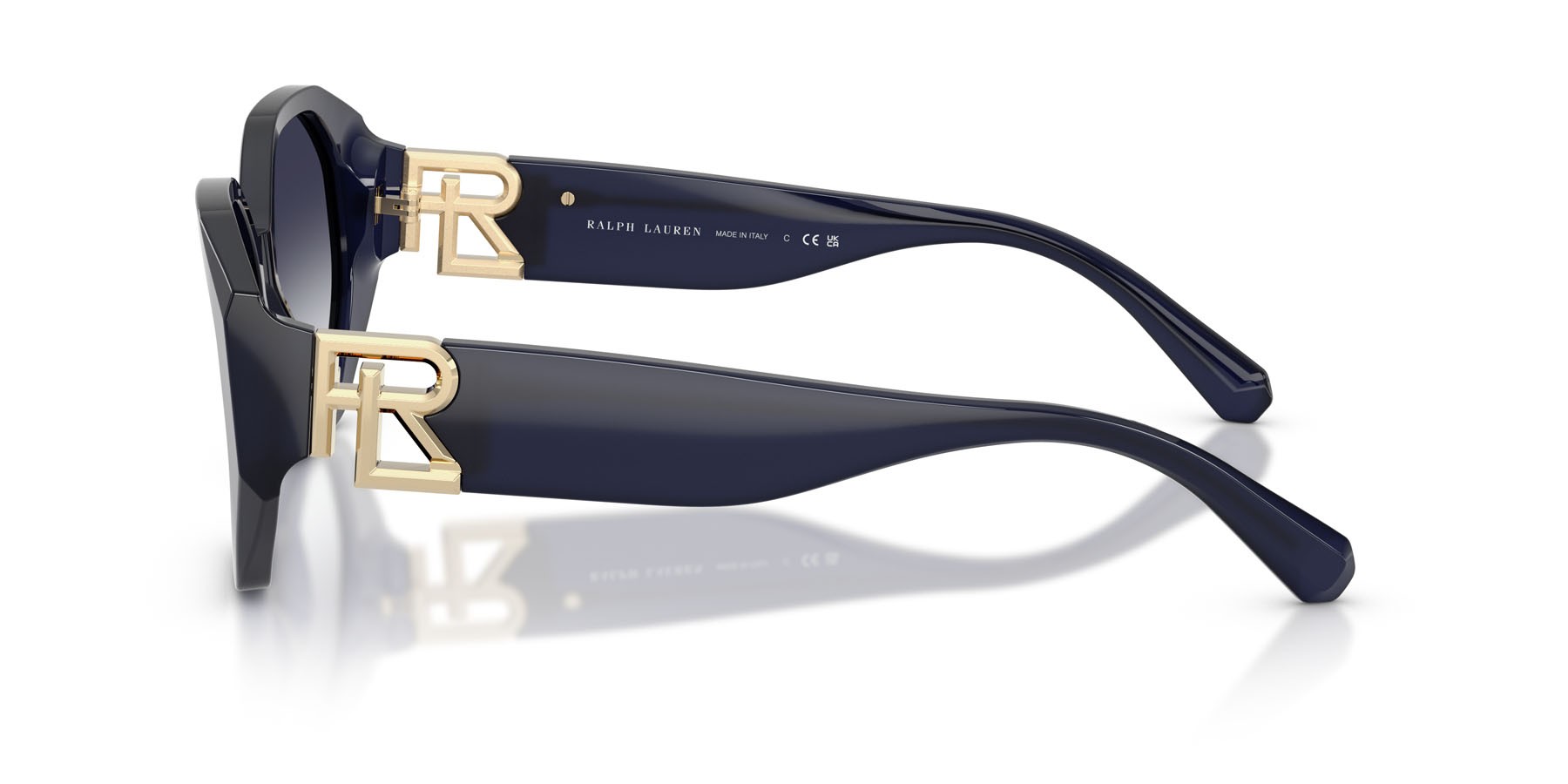 Sunglasses Ralph Lauren The Juliette RL 8220 (631011) color blu opale shape butterfly lenses grigio chiaro sfumato grigio scuro