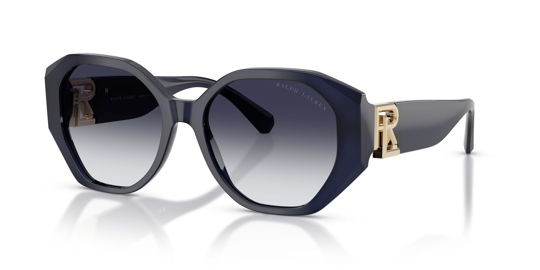 Sunglasses Ralph Lauren The Juliette RL 8220 (631011) color blu opale shape butterfly lenses grigio chiaro sfumato grigio scuro