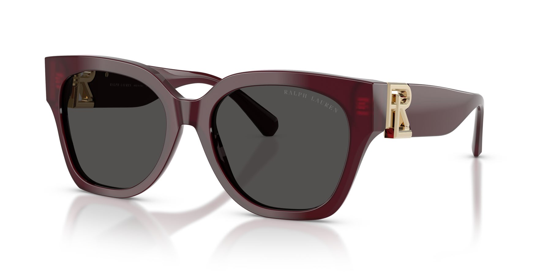 Sunglasses Ralph Lauren The Overszed Ricky RL 8221 (508387) color bordeaux tinta unita shape butterfly lenses grigio scuro