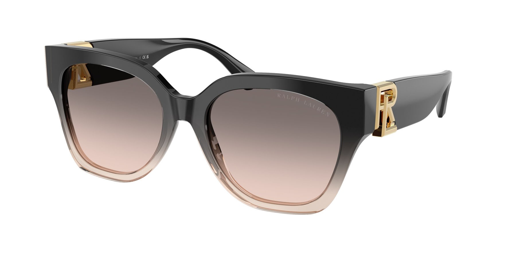 Sunglasses Ralph Lauren The Overszed Ricky RL 8221 (60223B) color shiny grad black/transp beige shape butterfly lenses rosa sfumato grigio