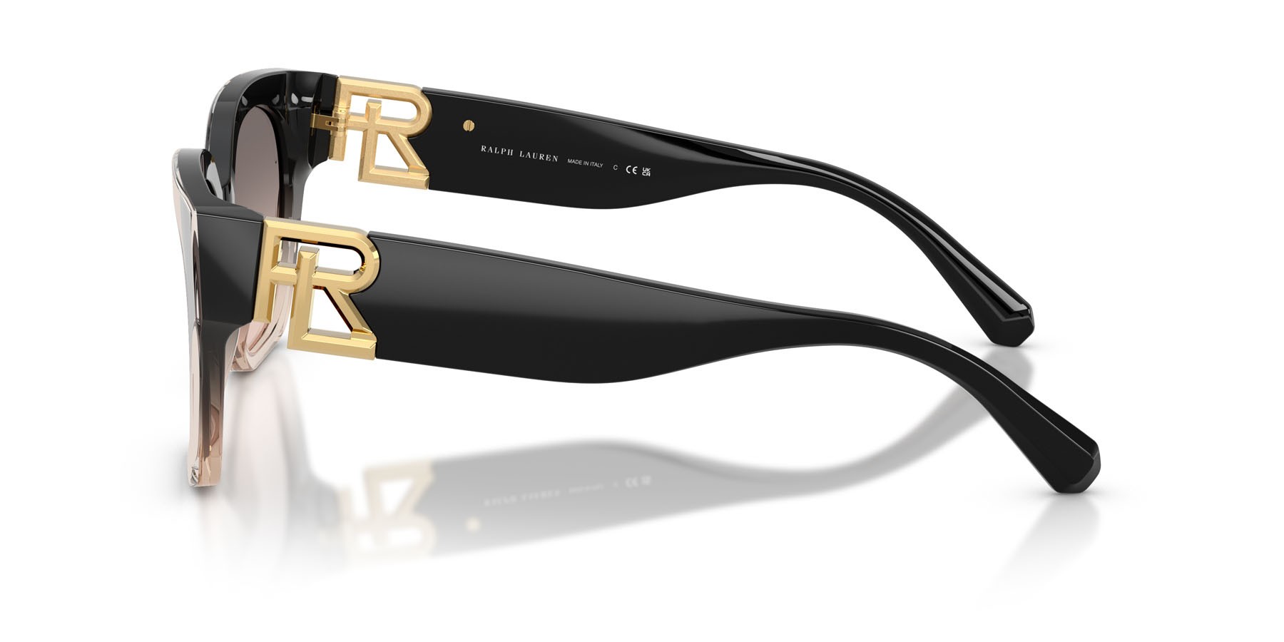 Sunglasses Ralph Lauren The Overszed Ricky RL 8221 (60223B) color shiny grad black/transp beige shape butterfly lenses rosa sfumato grigio