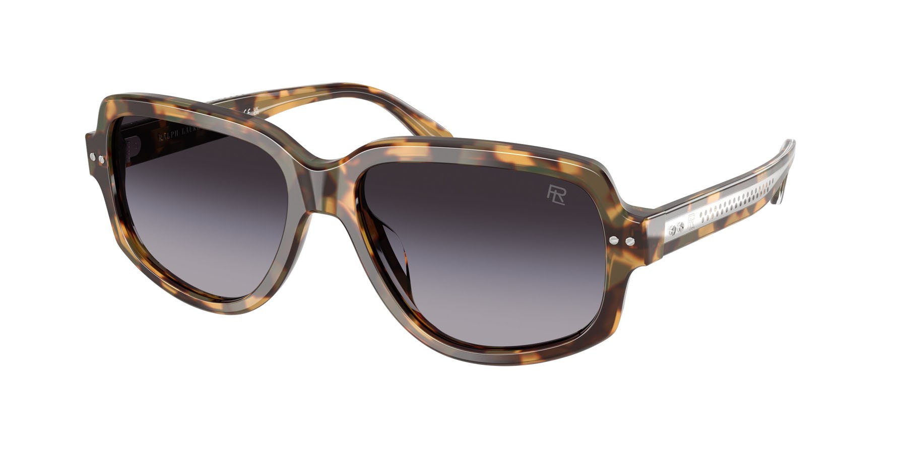 Sunglasses Ralph Lauren RL 8238U (61788G) color havana effetto maculato shape irregular lenses grigio sfumato