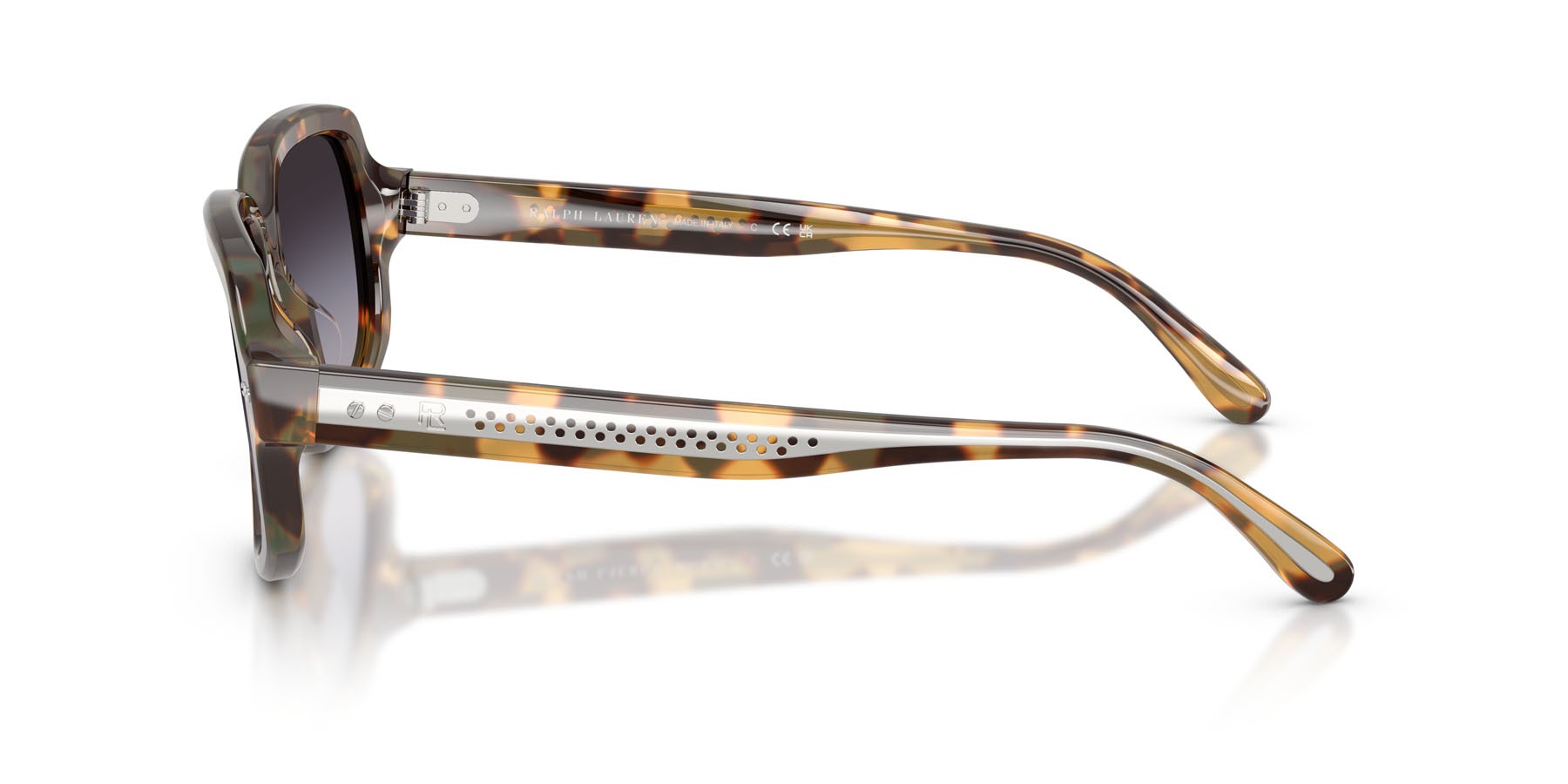 Sunglasses Ralph Lauren RL 8238U (61788G) color havana effetto maculato shape irregular lenses grigio sfumato