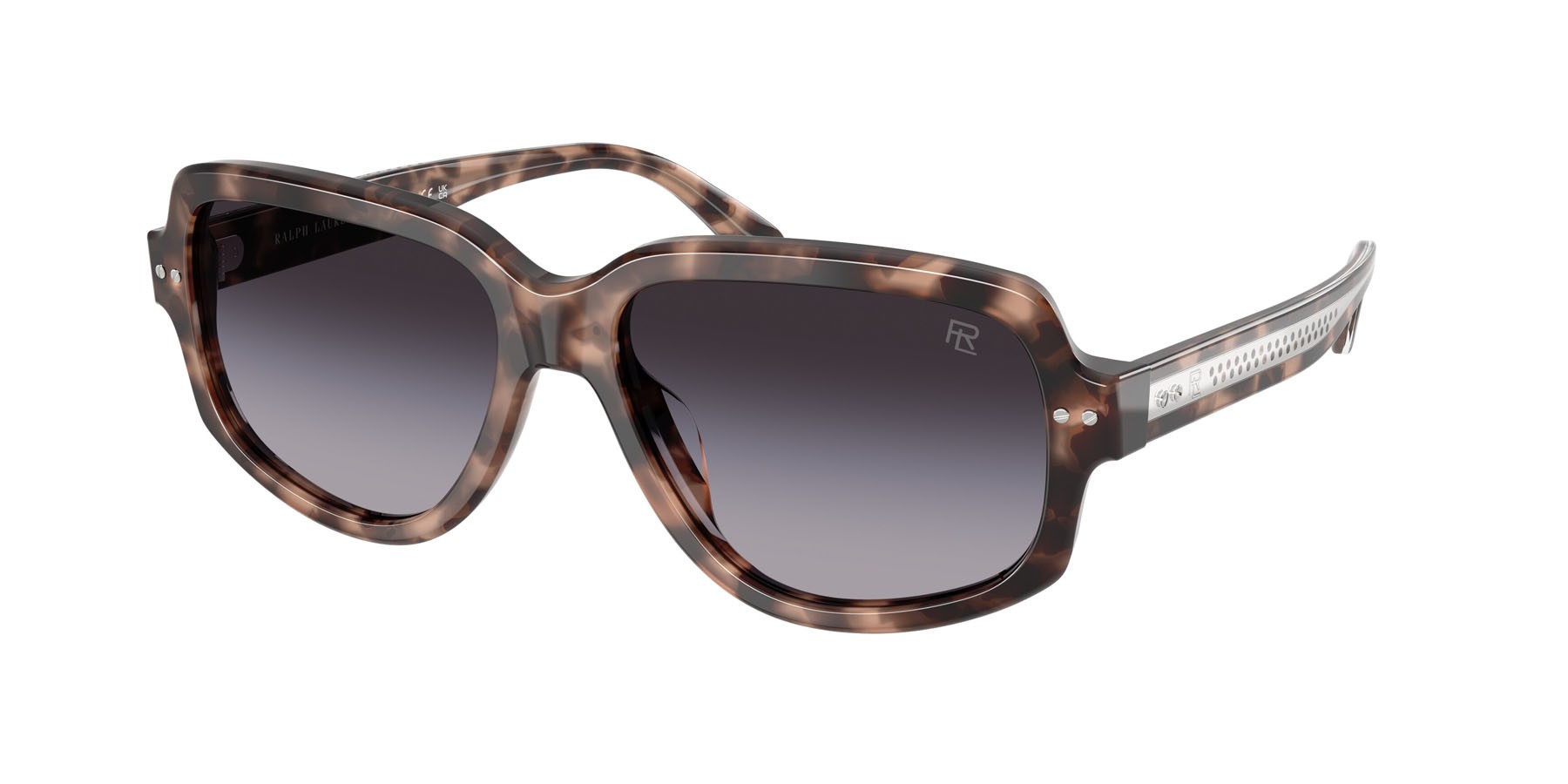 Sunglasses Ralph Lauren RL 8238U (63078G) color marrone/havana rosa bio shape irregular lenses grigio sfumato