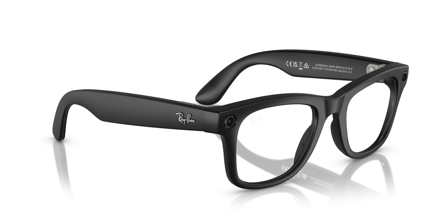 Occhiali da sole Ray-Ban Meta Smart Glasses Wayfarer RW 4006 (601S1M) colore nero forma quadrato lenti trasparente/verde grafite