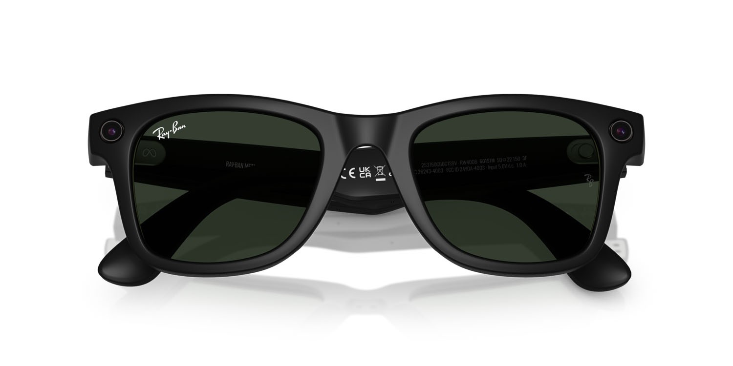 Occhiali da sole Ray-Ban Meta Smart Glasses Wayfarer RW 4006 (601S1M) colore nero forma quadrato lenti trasparente/verde grafite