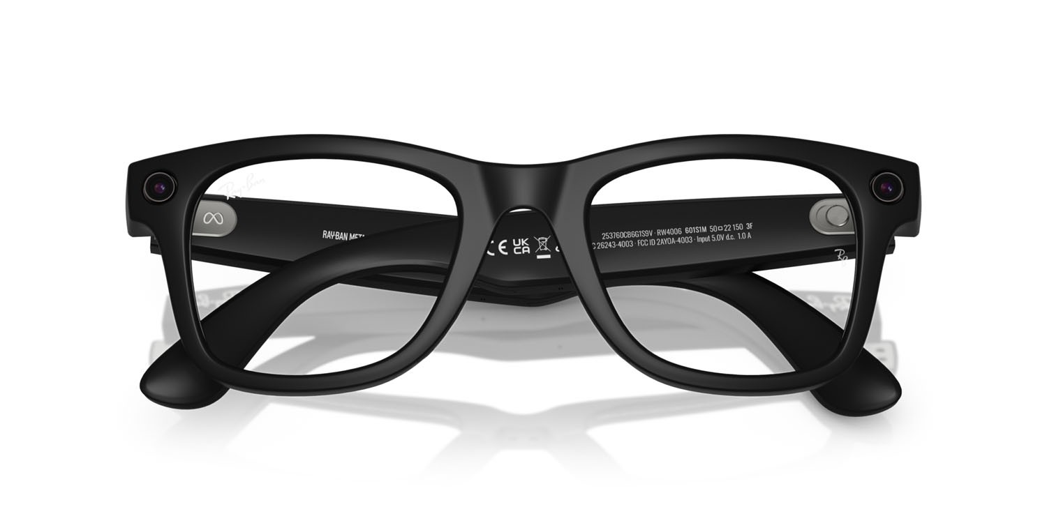 Occhiali da sole Ray-Ban Meta Smart Glasses Wayfarer RW 4006 (601S1M) colore nero forma quadrato lenti trasparente/verde grafite
