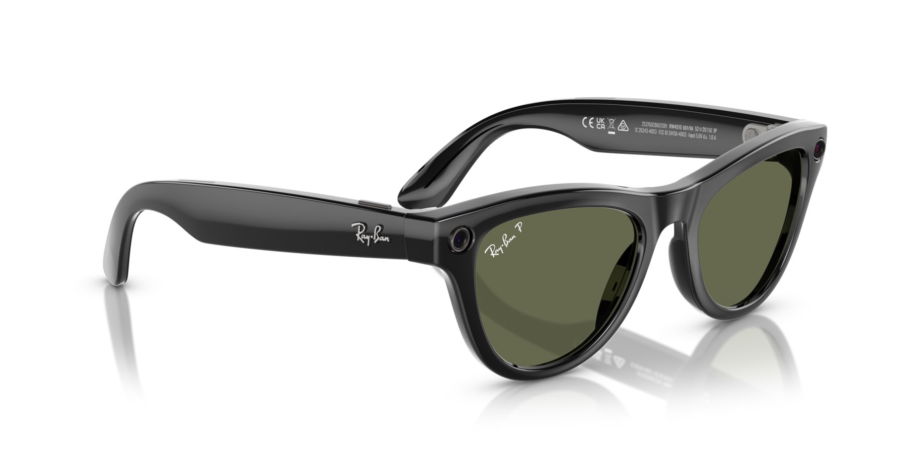 Occhiali da sole Ray-Ban Meta Smart Glasses Skyler RW 4010 (601/9A) colore nero forma cat eye lenti verde