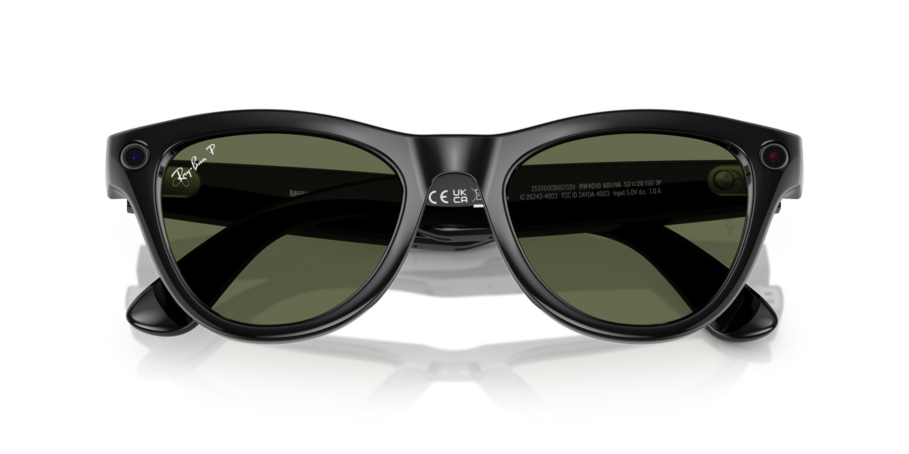 Occhiali da sole Ray-Ban Meta Smart Glasses Skyler RW 4010 (601/9A) colore nero forma cat eye lenti verde