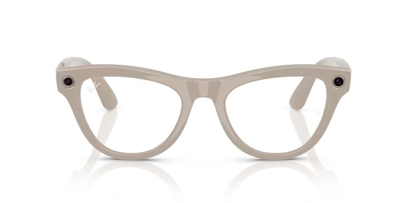 Sonnenbrillen Ray-Ban Meta Smart Glasses Skyler RW 4010 (6700MF) farbe grigio chiaro form cat-eye gläser trasparente/zaffiro