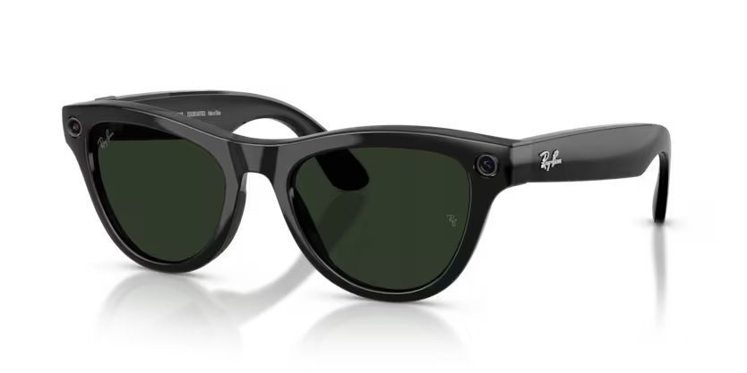 Occhiali da sole Ray-Ban Meta AI Glasses Skyler RW 4014 (601/1M) colore nero forma cat eye lenti trasparente/verde grafite