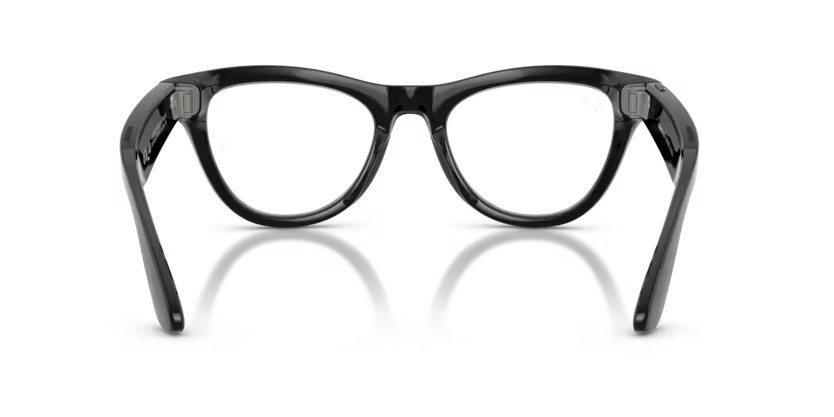 Occhiali da sole Ray-Ban Meta AI Glasses Skyler RW 4014 (601/1M) colore nero forma cat eye lenti trasparente/verde grafite
