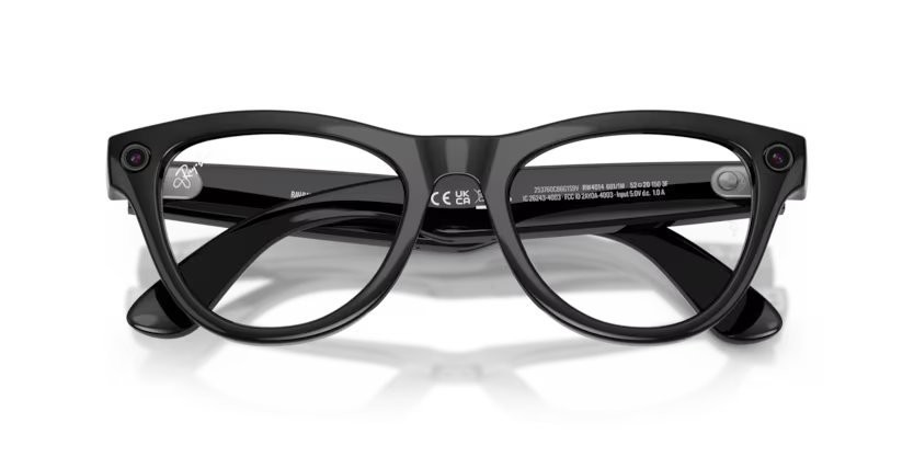 Occhiali da sole Ray-Ban Meta AI Glasses Skyler RW 4014 (601/1M) colore nero forma cat eye lenti trasparente/verde grafite