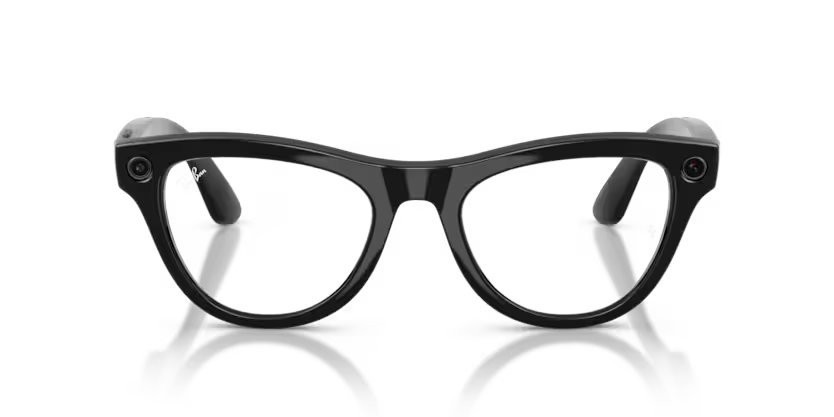 Occhiali da sole Ray-Ban Meta AI Glasses Skyler RW 4014 (601/1M) colore nero forma cat eye lenti trasparente/verde grafite