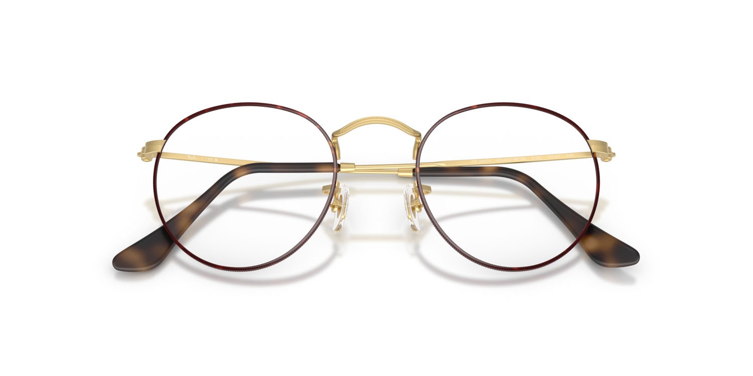 Brillen Ray-Ban Round Metal RX 3447V (3188) - RB 3447V 3188 farbe havana opaco su oro arista opaco form rund gläser trasparente