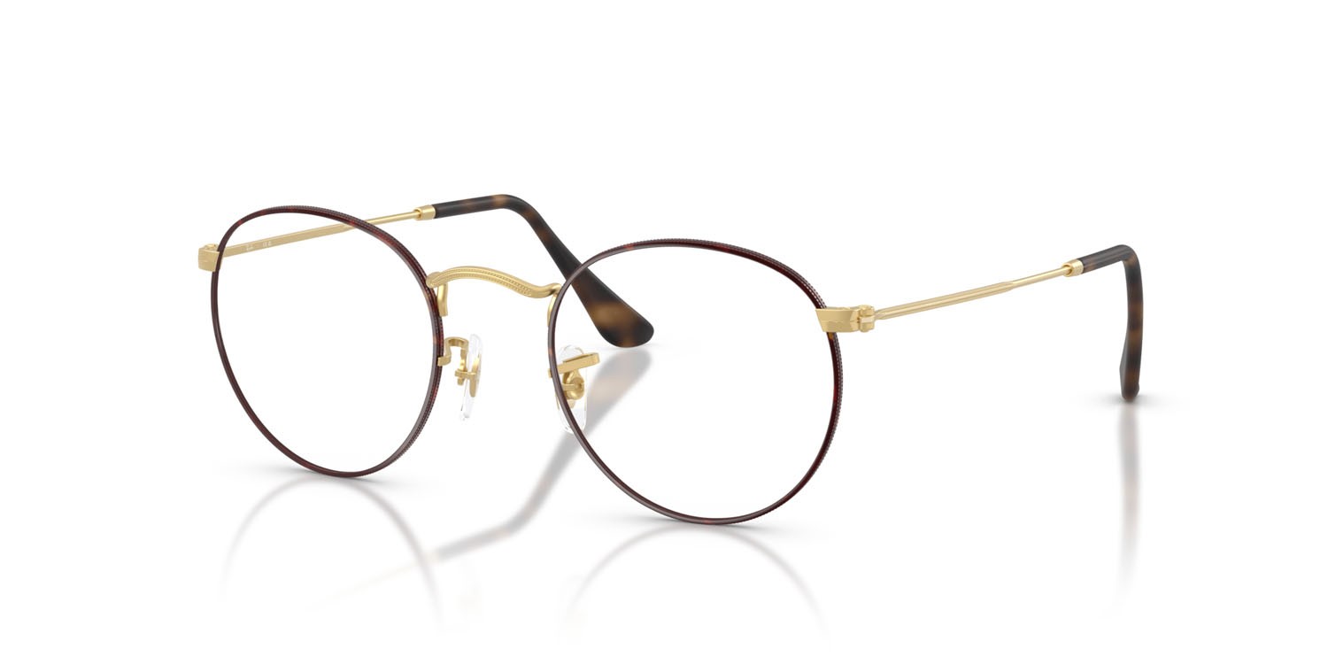 Brillen Ray-Ban Round Metal RX 3447V (3188) - RB 3447V 3188 farbe havana opaco su oro arista opaco form rund gläser trasparente