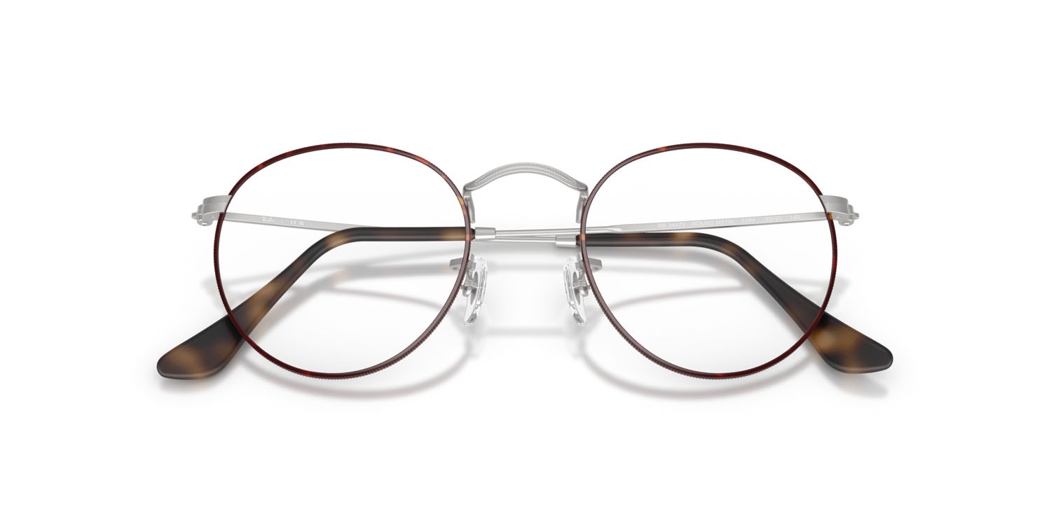 Brillen Ray-Ban Round Metal RX 3447V (3194) - RB 3447V 3194 farbe havana opaco su argento opaco form rund gläser trasparente