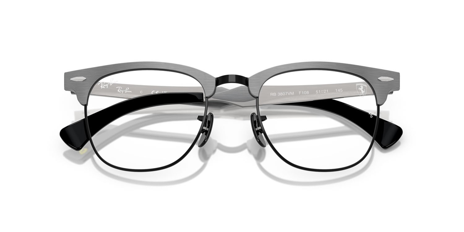 Occhiali da vista Ray-Ban Scuderia Ferrari RX 3807VM (F108) - RB 3807VM F108 colore grigio spazzolato su nero forma quadrato lenti trasparente