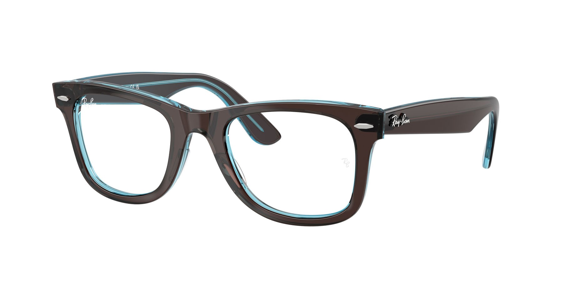 Occhiali da vista Ray-Ban Wayfarer Ease RX 4340V (8366) - RB 4340V 8366 colore marrone su blu trasparente forma quadrato lenti trasparente