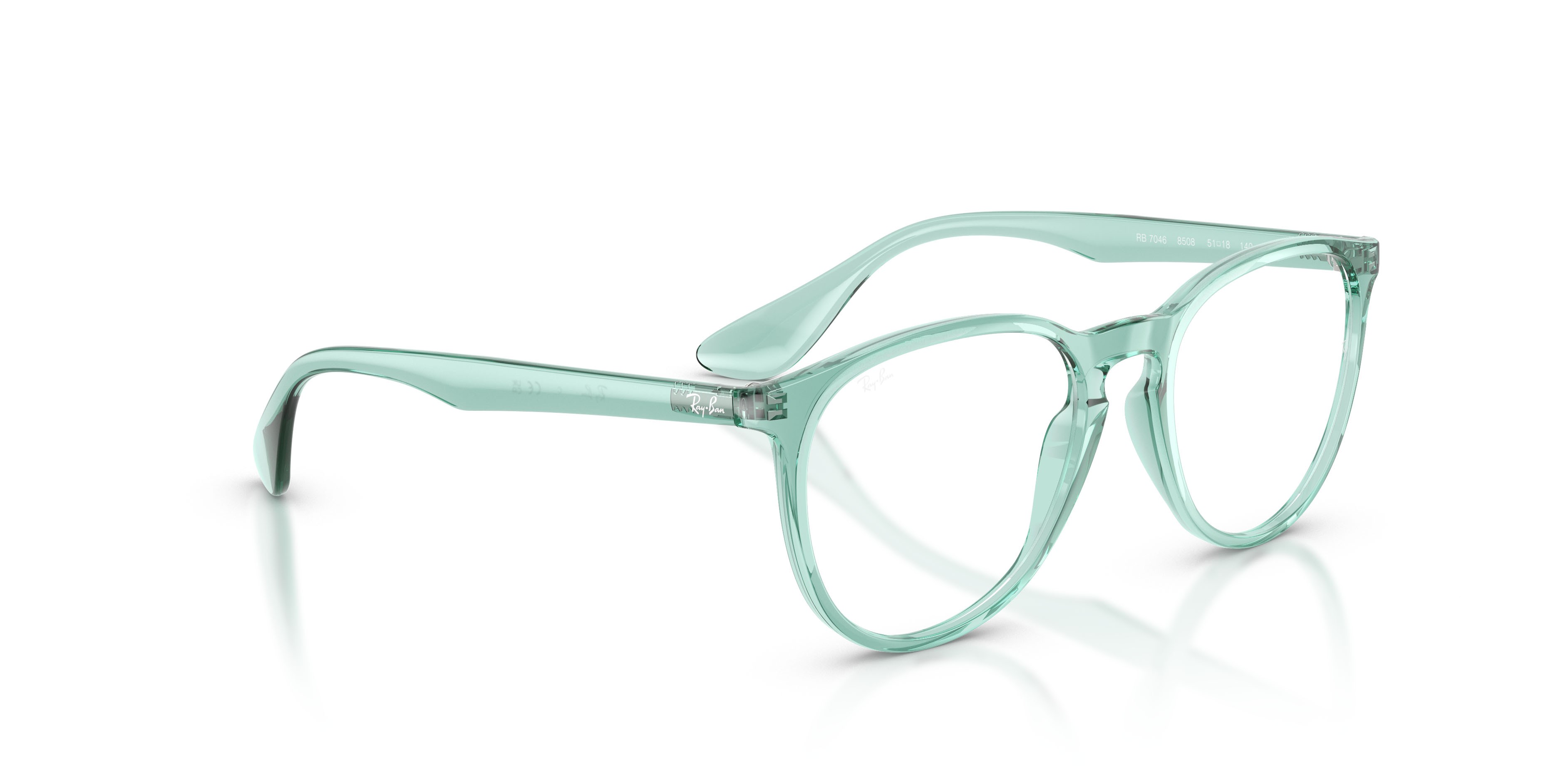 Eyeglasses Ray-Ban Erika RX 7046 (8508) - RB 7046 8508 color verde trasparente shape round lenses trasparente