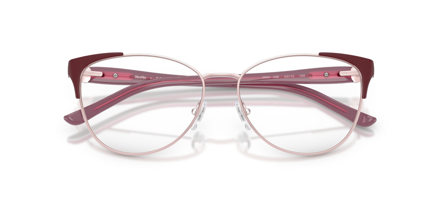 Eyeglasses Sferoflex SF 2603 (536) color rosa lucido/bordeaux gunmetal opaco shape butterfly lenses lente demo