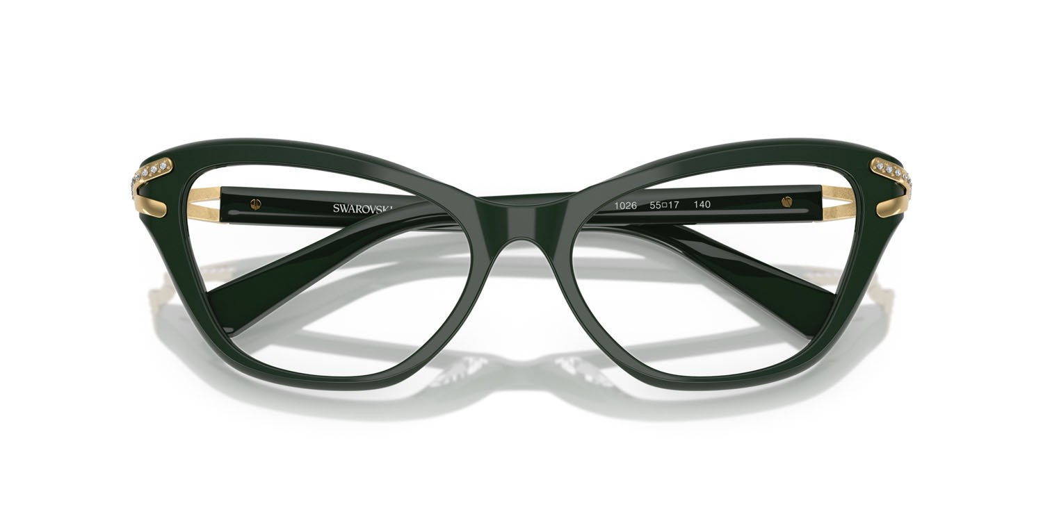 Eyeglasses Swarovski SK 2031 (1026) color verde scuro shape cat eye lenses lente demo