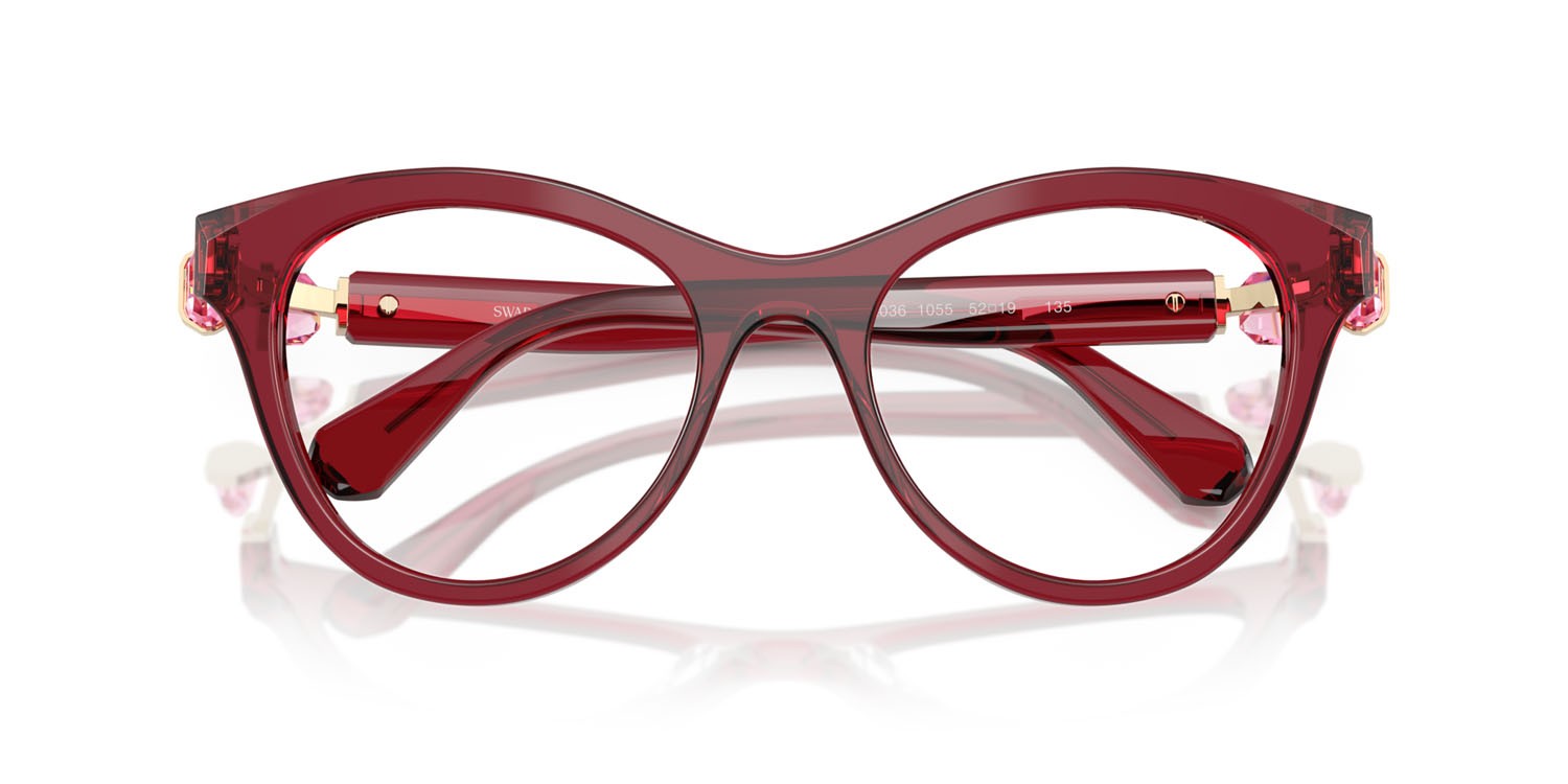 Eyeglasses Swarovski SK 2036 (1055) color borgogna trasparente shape round lenses lente demo