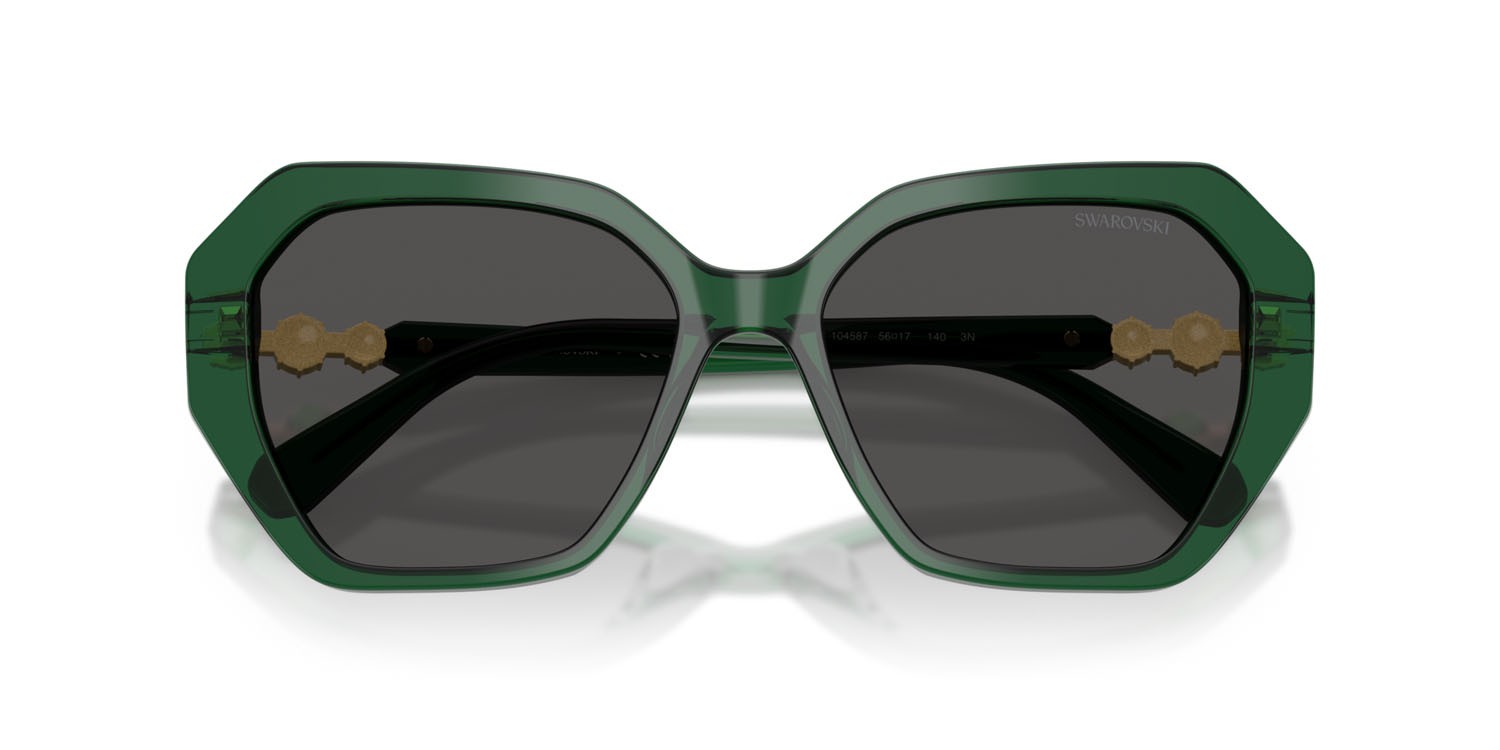 Sunglasses Swarovski SK 6017 (104587) color verde trasparente shape irregular lenses grigio scuro